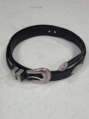Fossil Black croc Embos Leather Belt with Silver Western-Style Buckle and Accent
